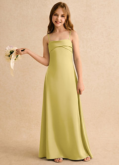 Azazie Mirabella Girls Formal vestidos de niña de las flores Vestido Canario de Satén Elástico de Recto con Escote corazón image3