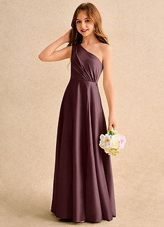 Azazie Puddles Girls Formal Blumenmädchenkleider A-Linie One-Shoulder Matte Satin Kleid Sangria image6
