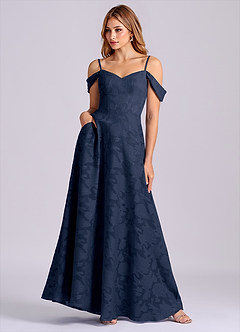 Azazie Marley Final Sale Dark Navy A-Line Off the Shoulder Floral Burnout Convertible Dress image4