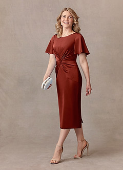 Azazie Everlyn Kleider für die Brautmutter Etui Plissee Stretch-Satin Kleid Terrakotta image2