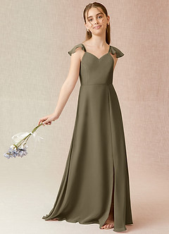 Azazie Everett Junior A-Linie Chiffon Kleid Weidengrün image1