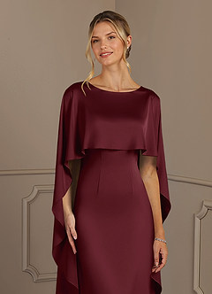 Azazie Eli Mother of the Bride Dresses Cabernet Sheath Boatneck Stretch Satin Dress image5