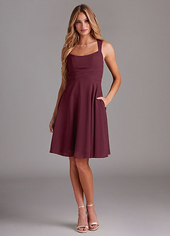 Azazie Vina Bridesmaid Dresses Cabernet A-Line Lace Chiffon Dress image1
