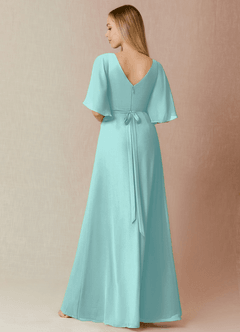 Azazie Cierra Brautjungfernkleider A-Linie V-Hals Chiffon Kleid Aqua image2