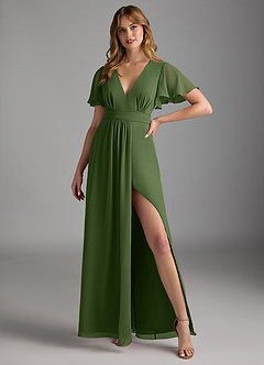 Azazie Zaniah Robes de demoiselle d'honneur Robe Trapèze en Mousseline de soie Olive image4