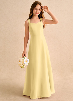 Azazie Makani Girls Formal Robe Demoiselle D'honneur Fillette Robe Trapèze en Mousseline de soie Décolleté en cœur Beurre image4
