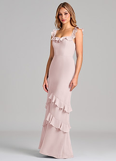 Azazie Marilynn Brudtärnklänningar Klä av Sjöjungfru i Chiffong Av axeln Rodnande Rosa image7