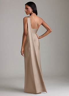 Azazie Juniper Brudtärnklänningar Klänning av Sjöjungfru i Stretch Satin One-shoulder Taupe image6