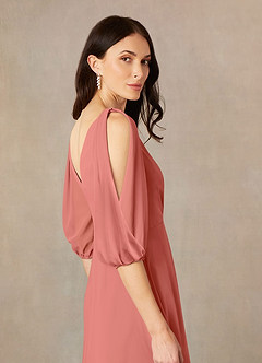 Azazie Bronwyn Abiti per la Madre della Sposa Abito A-Line in Chiffon Increspato con Scollo a V Salmone Rosa image9