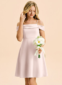 Azazie Anselie Junior Robe Trapèze en Satin extensible Épaules dénudées Rose Pâle image4
