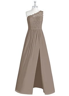Azazie Demi Bridesmaid Dresses Taupe A-Line One Shoulder Chiffon Dress image7