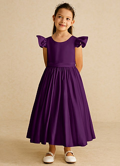 Azazie Violeta vestidos de niña de las flores Vestido de Uva de Satin Mate de Princesa con Lazo image6