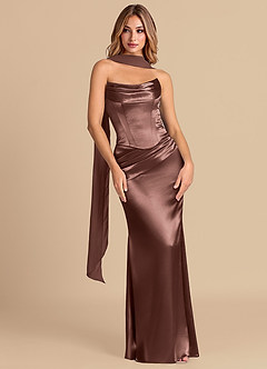 Azazie Sorrel Suknie dla druhen Syrena Gorset Metaliczny satynowy Do ziemi Sukienka image3