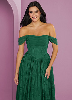 Barbie ♥ Azazie Jurken voor bruidsmeisjes Converteerbaar Jurk van Bloemen Burn-out met A-Lijn Off the Shoulder Smaragd image4