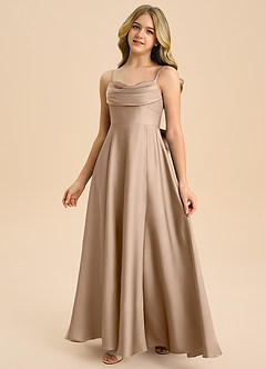 Azazie Bear Junior Taupe A-Line Sweetheart Neckline Stretch Satin Dress image4