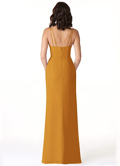 Azazie Leo Brautjungfernkleider Meerjungfrau-Linie V-Hals Gefaltet Chiffon Kleid Butterscotch image2