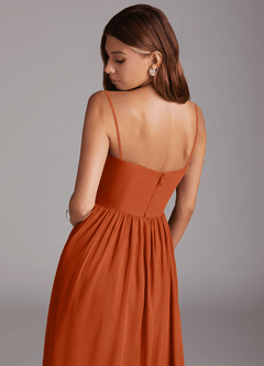Azazie Calianna Vestidos de damas de honor Vestido de Naranja Quemada de Gasa de Corte en A Convertible con Vestidos sin tirantes image8