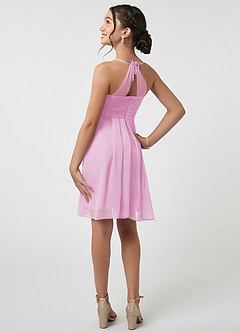 Azazie Ginny Junior Candy Pink A-Line Pleated Chiffon Dress image4