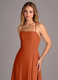 Azazie Carolyn Bridesmaid Dresses Burnt Orange A-Line Pleated Chiffon Dress image2