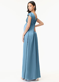 Azazie Allessia Brautjungfernkleider für Schwangere A-Linie Plissee Stretch-Satin Bodenlänge Kleid image4