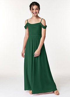 Azazie Alivia Junior Dark Green A-Line Off the Shoulder Chiffon Dress image5