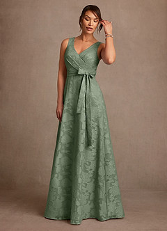 Azazie Luanne vestidos de madre de la novia Vestido de Matcha de Devorado Floral de Corte en A con Plisado image4