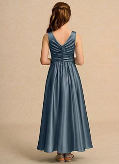 Azazie Ducky Girls Formal Sukienki dla dziewczynek sypiących kwiaty Linia A Pofałdowany Satyna elastyczna Długość kostki Sukienka image2