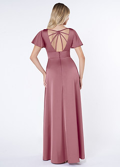 Azazie Lani Bridesmaid Dresses Vintage Mauve A-Line Flounce Sleeve Stretch Satin Dress image3