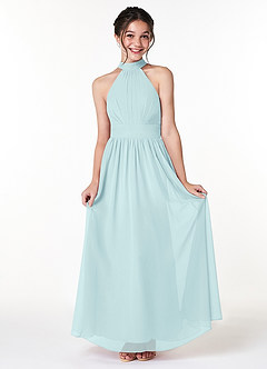 Azazie Iman Junior Sea Glass A-Line Pleated Chiffon Dress image1