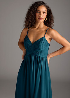 Azazie Alia Brautjungfernkleider A-Linie Plissee Stretch-Satin Kleid Tintenblau image3
