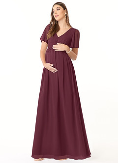 Azazie Verna Maternity Bridesmaid Dresses A-Line V-Neck Ruched Chiffon Floor-Length Dress image3