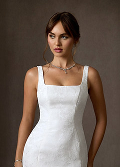 Azazie Quinn Robes de mariée Robe Sirène en Jacquard Floral Col Carré Blanc De Diamant image6