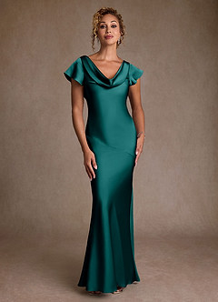 Azazie Shelby Final Sale Peacock Mermaid Pleated Stretch Satin Dress image4