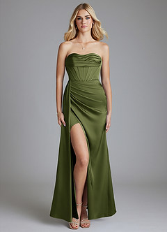 Azazie Amyra Bridesmaid Dresses Olive Mermaid Off the Shoulder Stretch Satin Convertible Dress image1