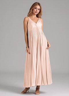 Azazie Raychelle Robes de demoiselle d'honneur Robe Trapèze en Satin extensible Plissée Rose Pâle image5