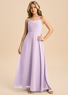 Azazie Shale Junior Frosted Lilac A-Line Bow Chiffon Dress image3