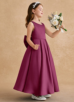 Azazie Honey Bear Flower Girl Dresses Mulberry A-Line Pleated Matte Satin Dress image2