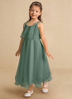 Azazie Bunie Flower Girl Dresses Eucalyptus A-Line Spaghetti Strap Tulle Dress image6