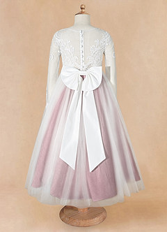 Azazie Elodie Flower Girl Dresses Ivory Vintage Mauve Ball-Gown Lace Dress image11