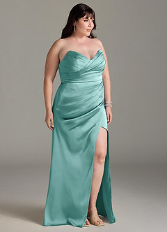 Azazie Yola Bridesmaid Dresses Aqua Sheath V-Neck Pleated Stretch Satin Convertible Dress image12