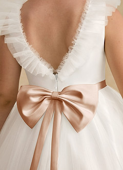 Azazie Amber Flower Girl Dresses Ivory English Rose A-Line Bow Tulle Dress image5
