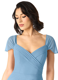 Azazie Tancie Vestidos de damas de honor Vestido de Azul Acero de Gasa de Corte en A Convertible con Vestidos sin tirantes image4