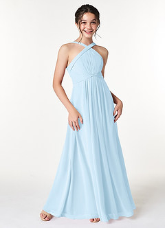 Azazie Anthea Junior Sky Blue Pleated Chiffon Dress image3