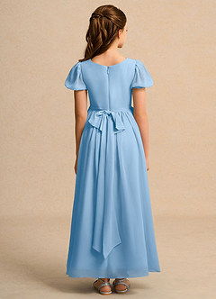 Azazie Lilia Girls Formal Flower Girl Dresses Powder Blue A-Line with Sleeves Chiffon Dress image2
