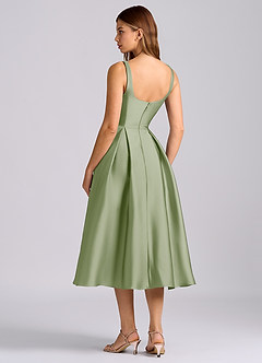 Azazie Amalie Bridesmaid Dresses Dusty Sage A-Line Pleated Stretch Satin Dress image5