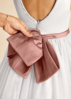 Azazie Seline Flower Girl Dresses Ivory Cedar Rose A-Line Bow Tulle Dress image3