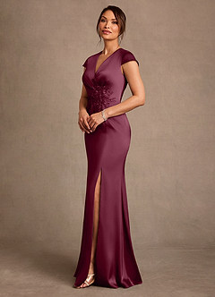 Azazie Rilda 신부의 어머니 드레스 쉬스 레이스 스트레치 새틴 플로어 길이 드레스 image2