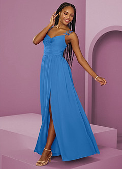 Barbie ♥ Azazie Abiti da Damigella Abito A-Line in Chiffon Plissettato Blue Jay image13