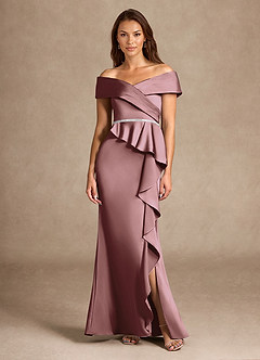 Azazie Dareia Mother of the Bride Dresses Vintage Mauve Mermaid Off the Shoulder Stretch Satin Dress image3