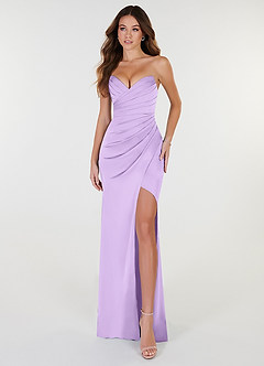 Azazie Yola Bridesmaid Dresses Lilac Sheath V-Neck Pleated Stretch Satin Convertible Dress image1